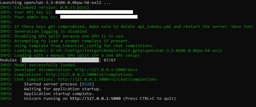 TabbyAPI terminal